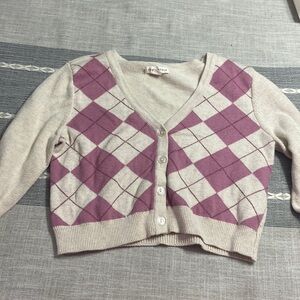 Pink preppy plaid cropped sweater. Aeropostale. Small.